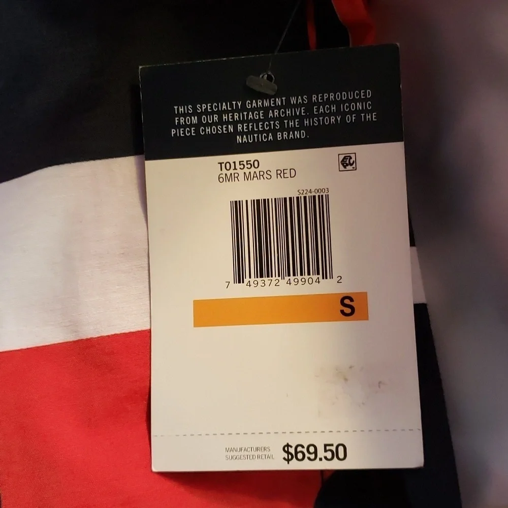 Nautica Red, White & Blue Men's Striped Swim Trunks